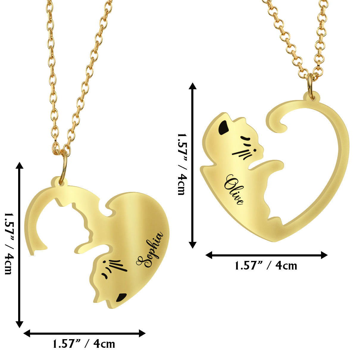 Love Cats - Personalized Cat Matching Pendant Necklace