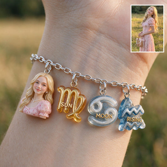 Bracelet Horoscope Personnalisé - Signe Zodiacal Soleil, Lune & Ascendant
