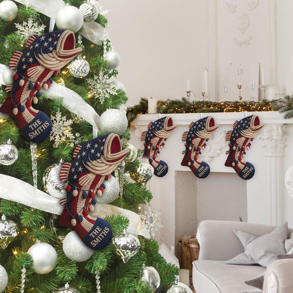 Cadeau de 250 ans pour les amateurs de pêche - Chaussette de Noël personnalisée en forme de poisson
