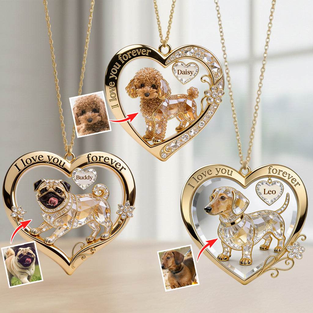 I Love You Forever Upload Photo & Preview Instantly - Personalized Dog Shaped Metal Pendant Necklace