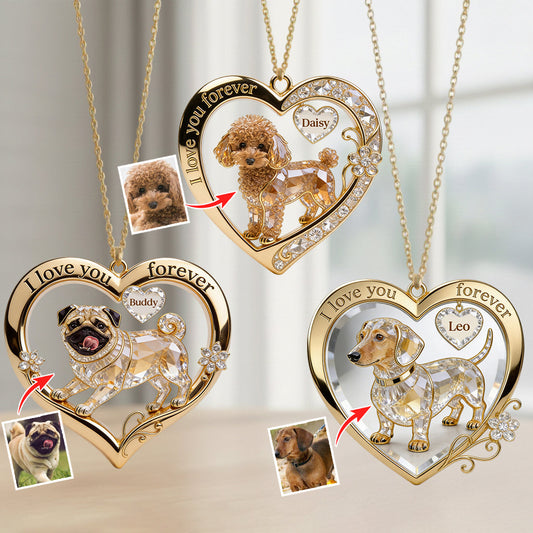 I Love You Forever Upload Photo & Preview Instantly - Personalized Dog Shaped Metal Pendant Necklace