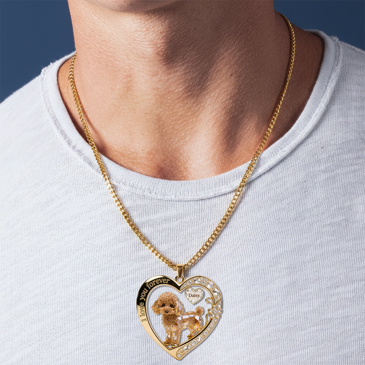 I Love You Forever Upload Photo & Preview Instantly - Personalized Dog Shaped Metal Pendant Necklace