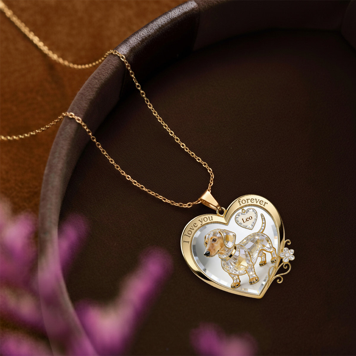 I Love You Forever Upload Photo & Preview Instantly - Personalized Dog Shaped Metal Pendant Necklace