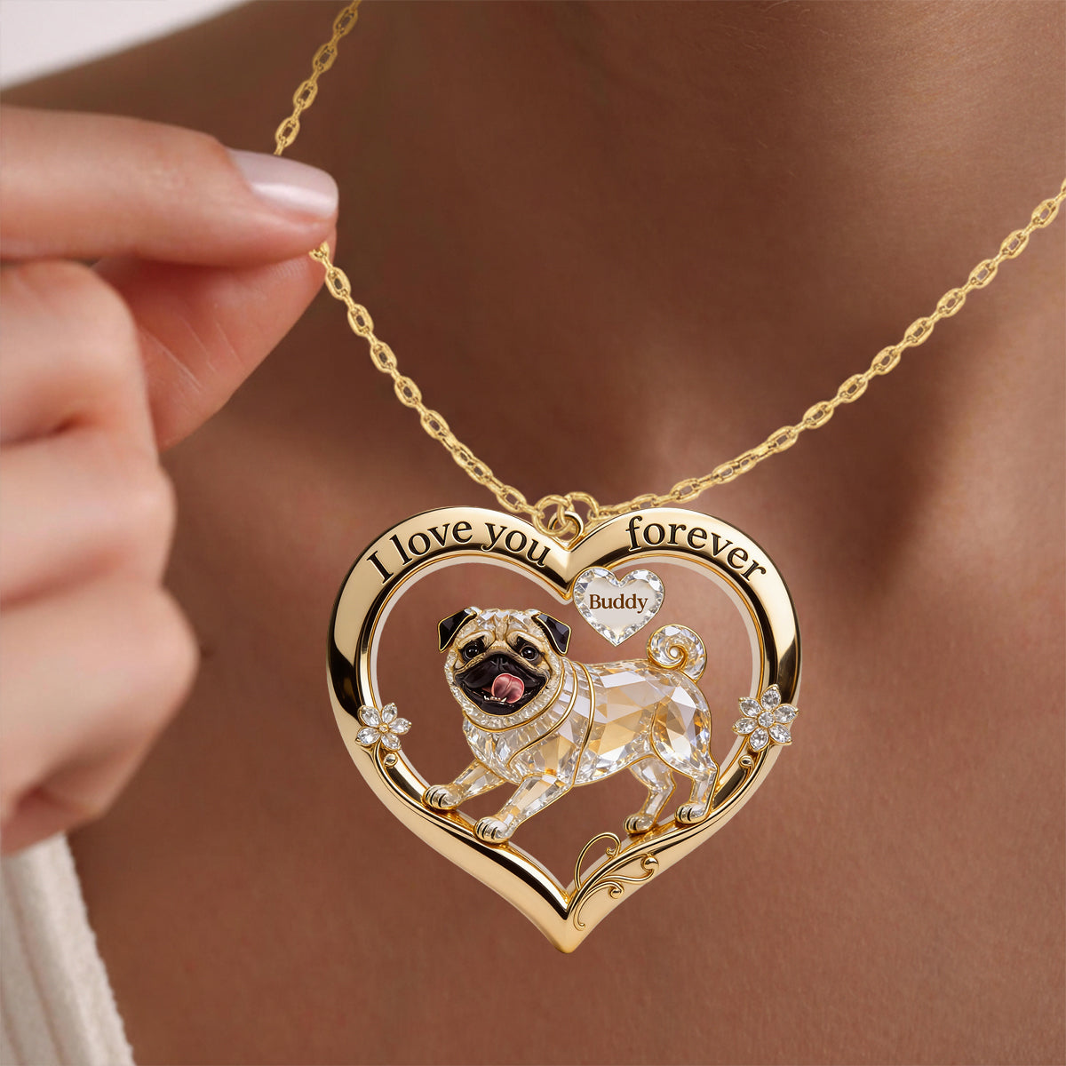 I Love You Forever Upload Photo & Preview Instantly - Personalized Dog Shaped Metal Pendant Necklace