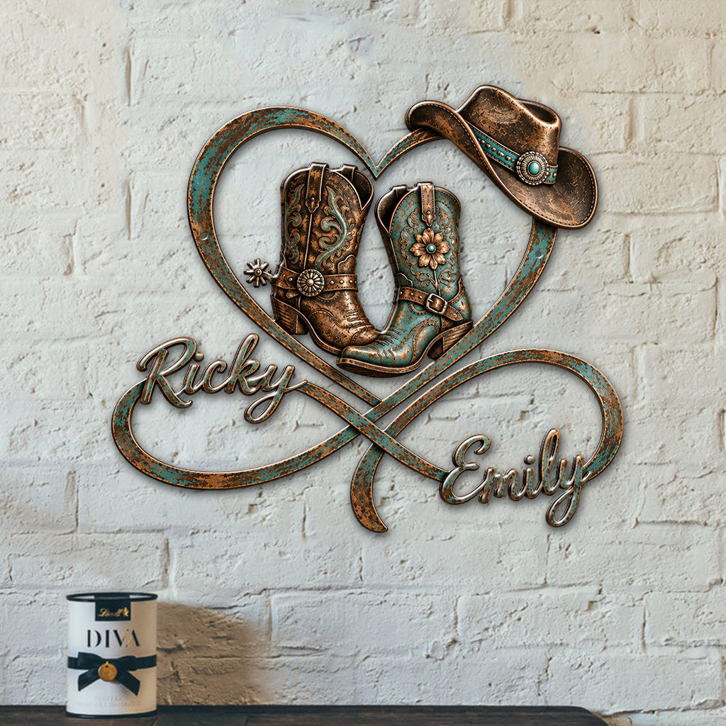 Cowboy & Cowgirl Paar Schlafzimmer Dekor, Bauernhaus Dekor - Personalisierte Western 3D Gedruckte Metalltafel