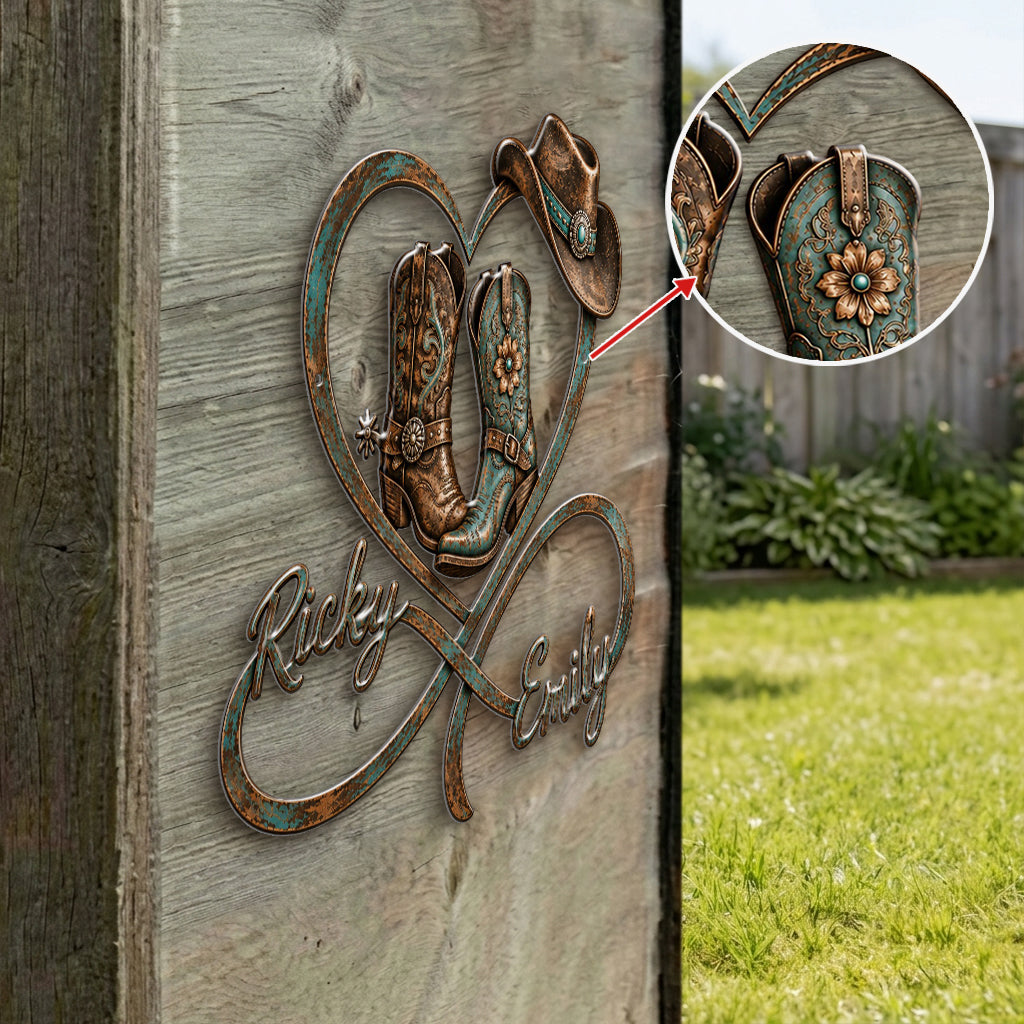 Cowboy & Cowgirl Paar Schlafzimmer Dekor, Bauernhaus Dekor - Personalisierte Western 3D Gedruckte Metalltafel