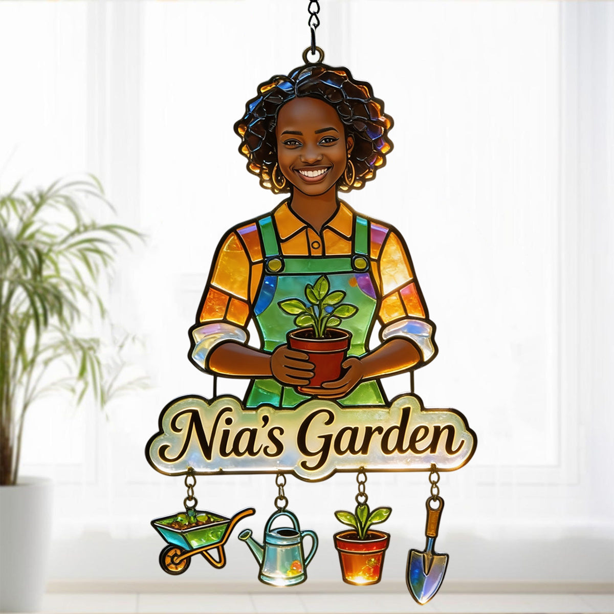 Custom Any Photo - Personalized Gardening Window Hanging Suncatcher With Charms
