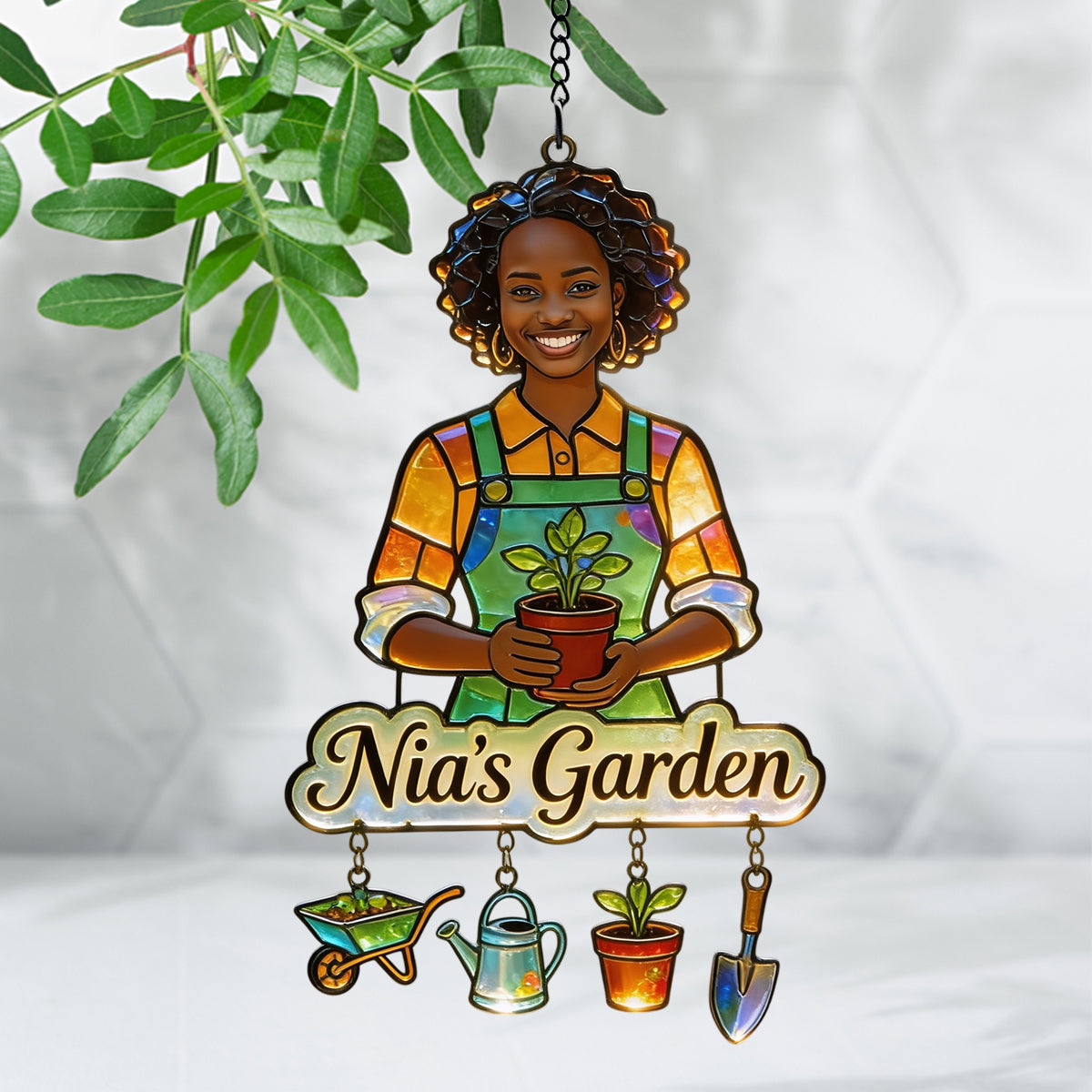 Custom Any Photo - Personalized Gardening Window Hanging Suncatcher With Charms