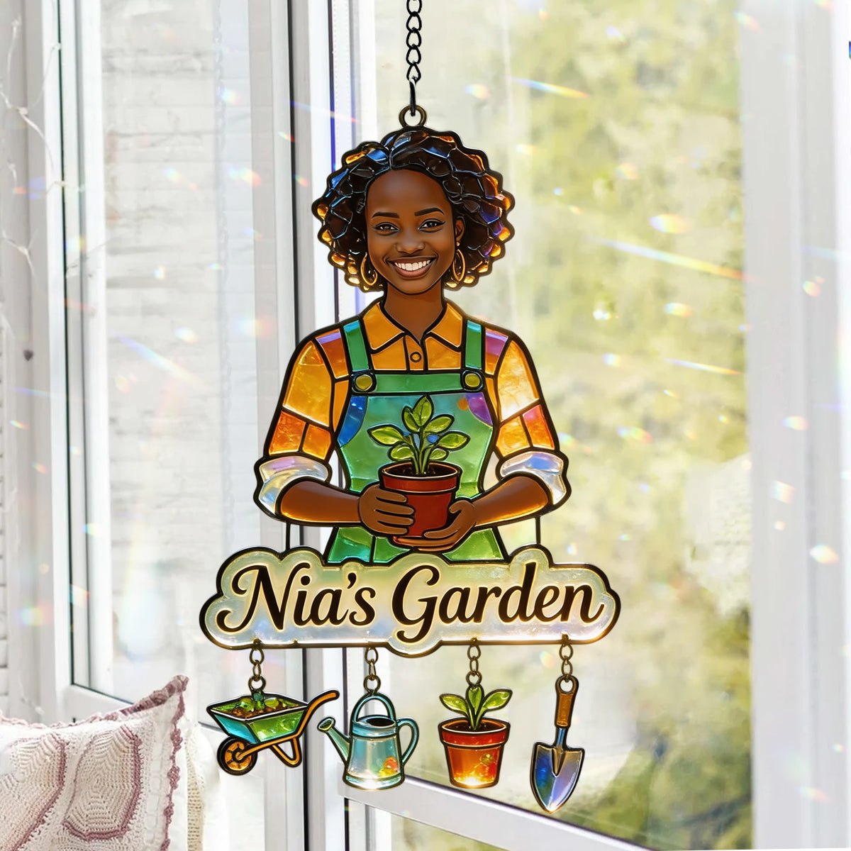 Custom Any Photo - Personalized Gardening Window Hanging Suncatcher With Charms