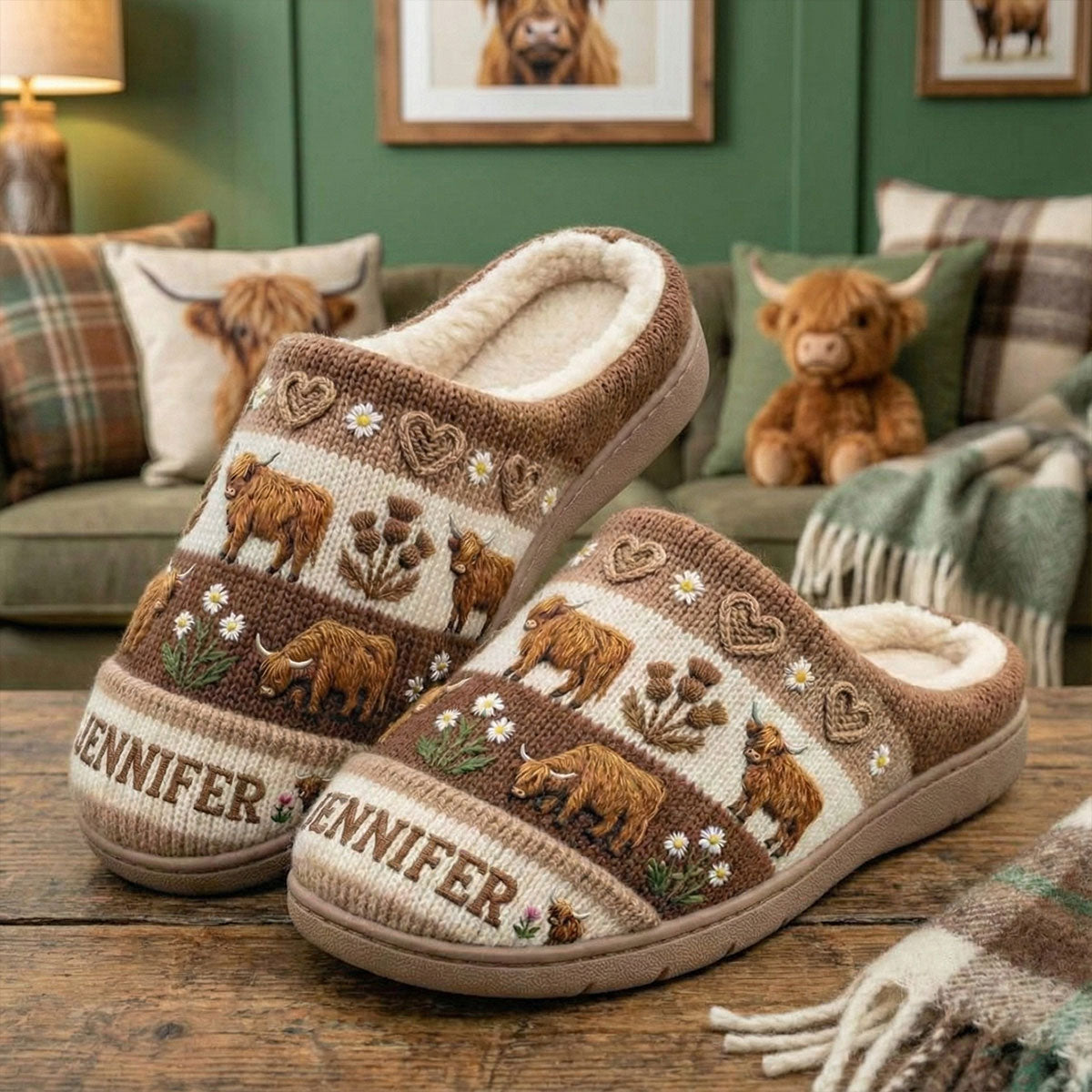 Farm Life - Personalized Highland Cow Slippers