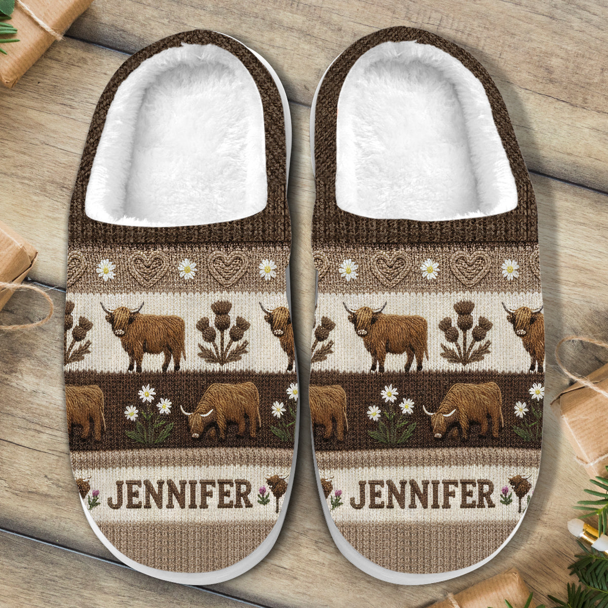 Farm Life - Personalized Highland Cow Slippers