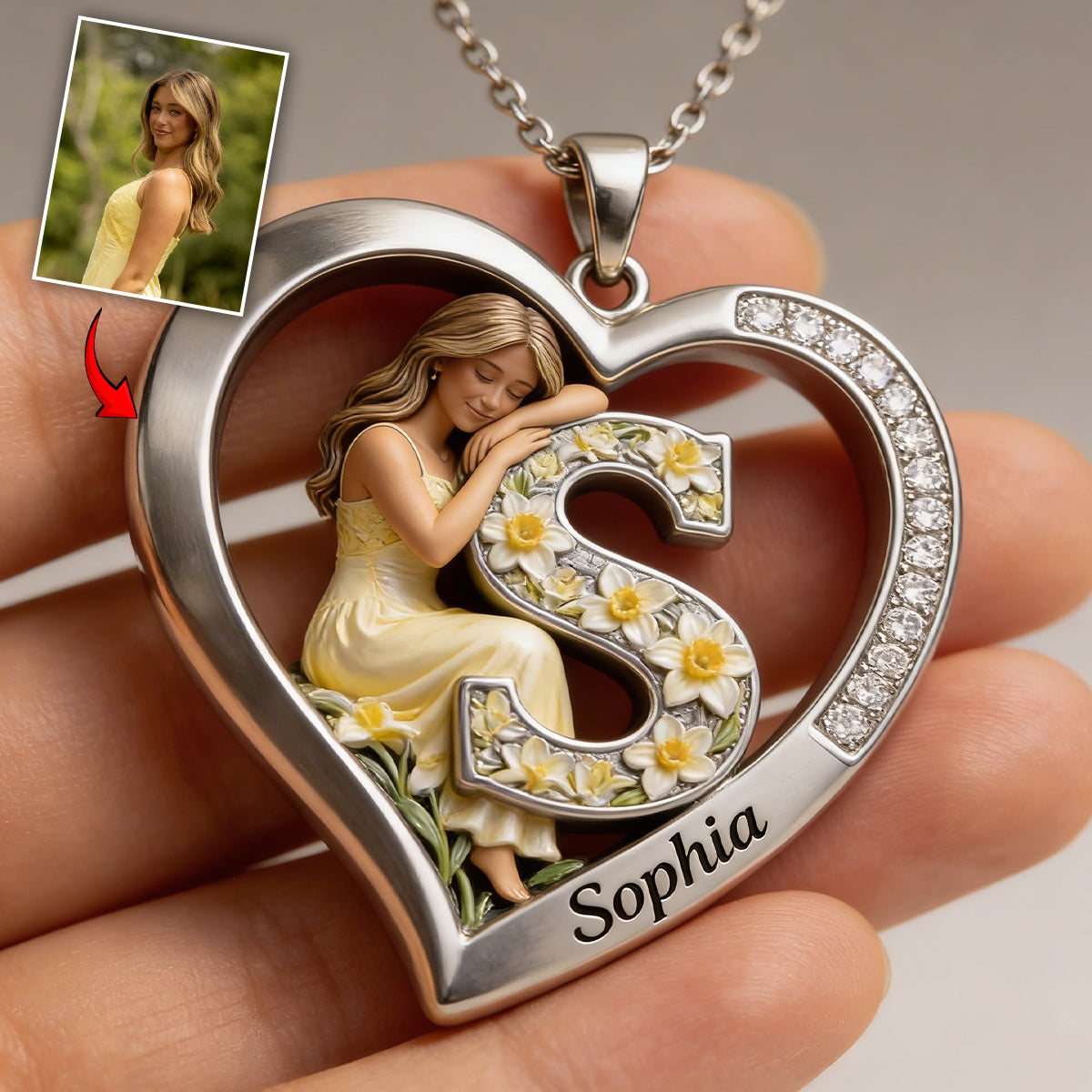 Love Yourself - Personalized Birth Month Flower Shaped Metal Pendant Necklace