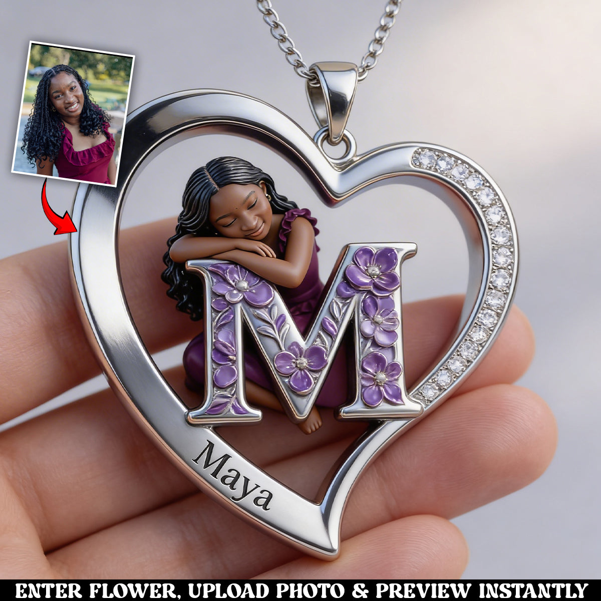 Love Yourself - Personalized Birth Month Flower Shaped Metal Pendant Necklace