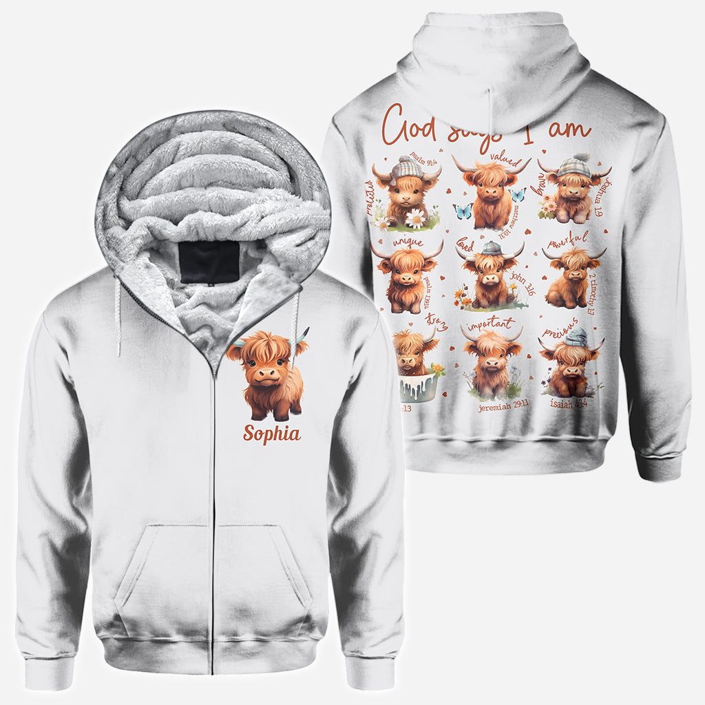 Gott sagt, ich bin es – Personalisiertes T-Shirt mit Hochlandrind-Motiv