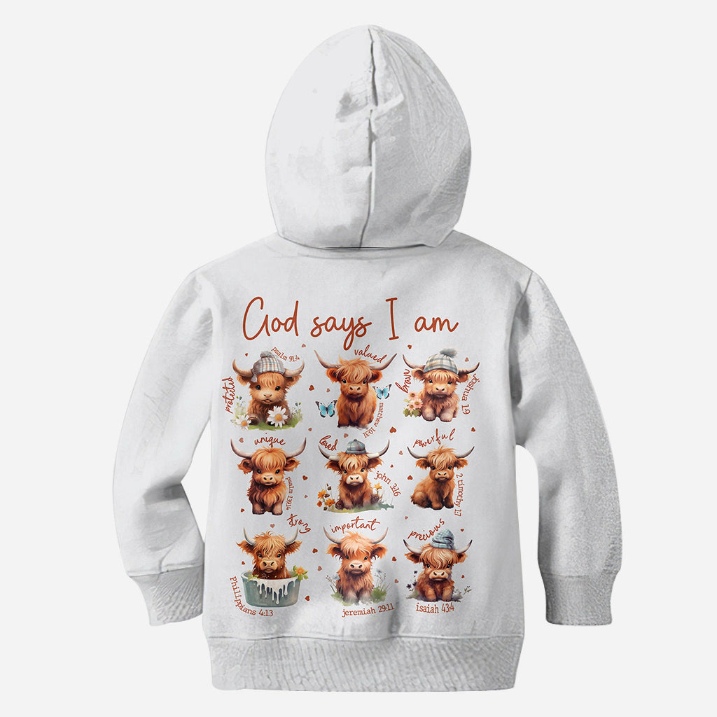 Gott sagt, ich bin es – Personalisiertes T-Shirt mit Hochlandrind-Motiv