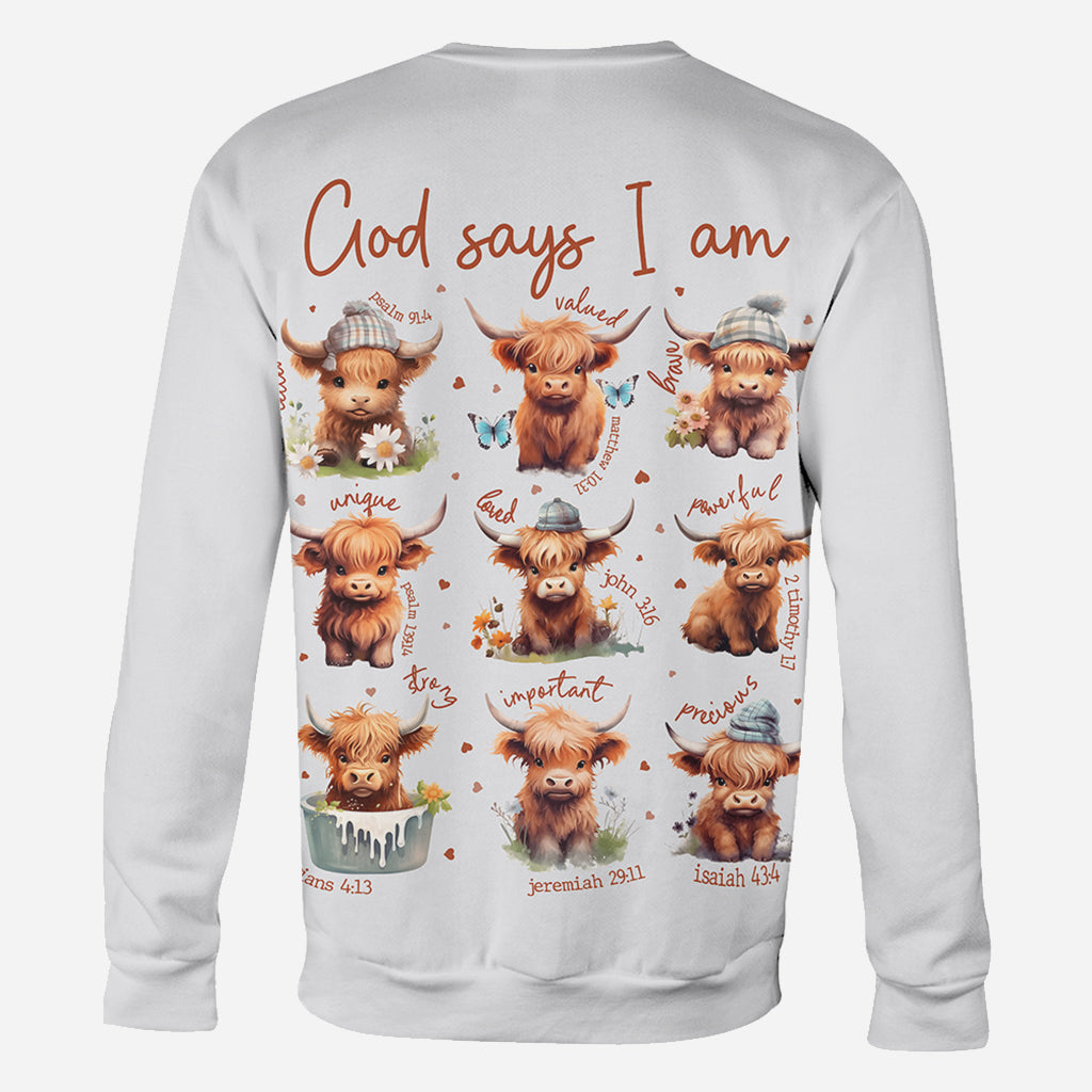 Gott sagt, ich bin es – Personalisiertes T-Shirt mit Hochlandrind-Motiv