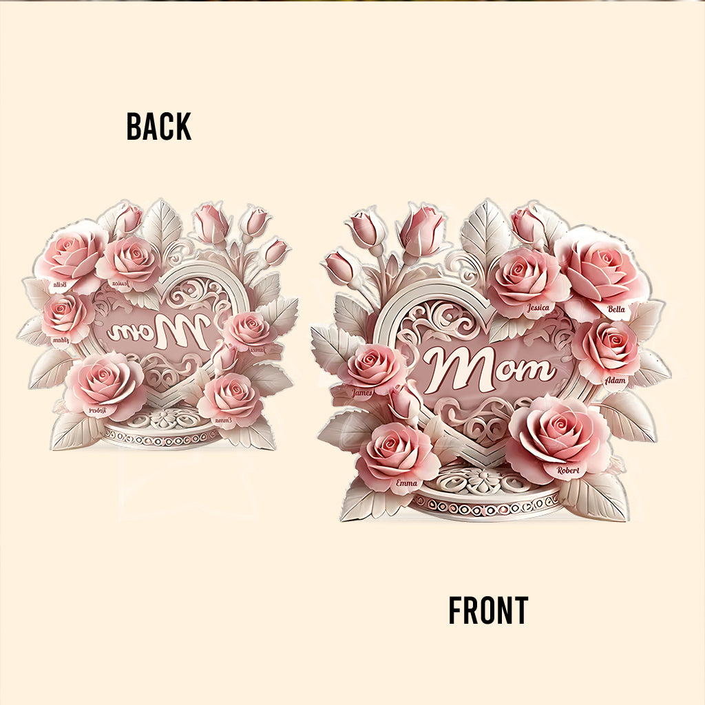 Pink Roses Heart - Personalized Mother Custom Shaped Acrylic Plaque