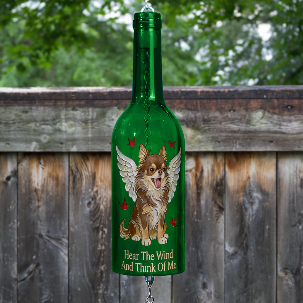 Écoute le vent et pense à moi - Carillon éolien personnalisé pour bouteille de vin avec chien