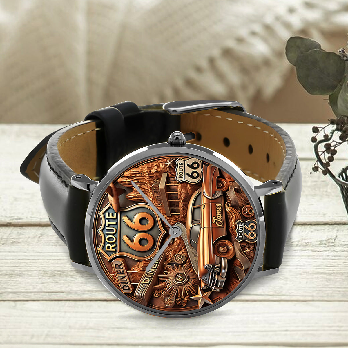 Montre-bracelet personnalisée Vintage Route 66 - Muscle Car