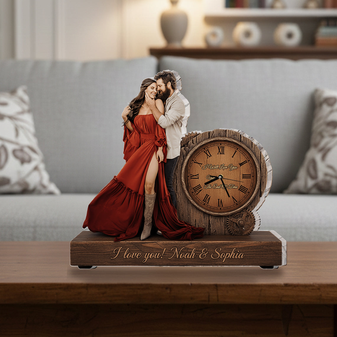 I Will Love You Until The End Of Time - Personalized Couple Desk Clock Plaque