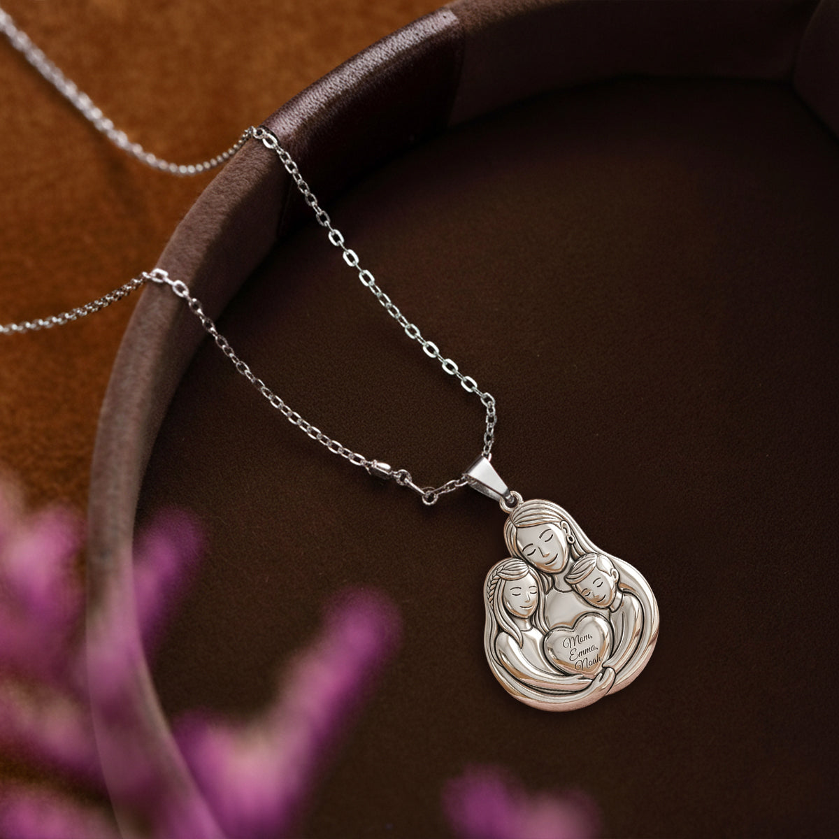 Love Mom - Personalized Mother Shaped Metal Pendant Necklace