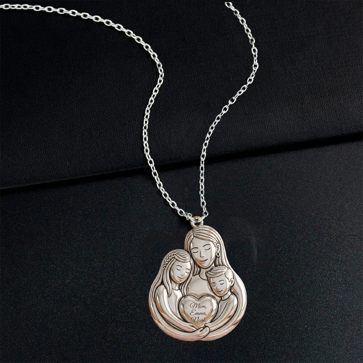 Love Mom - Personalized Mother Shaped Metal Pendant Necklace