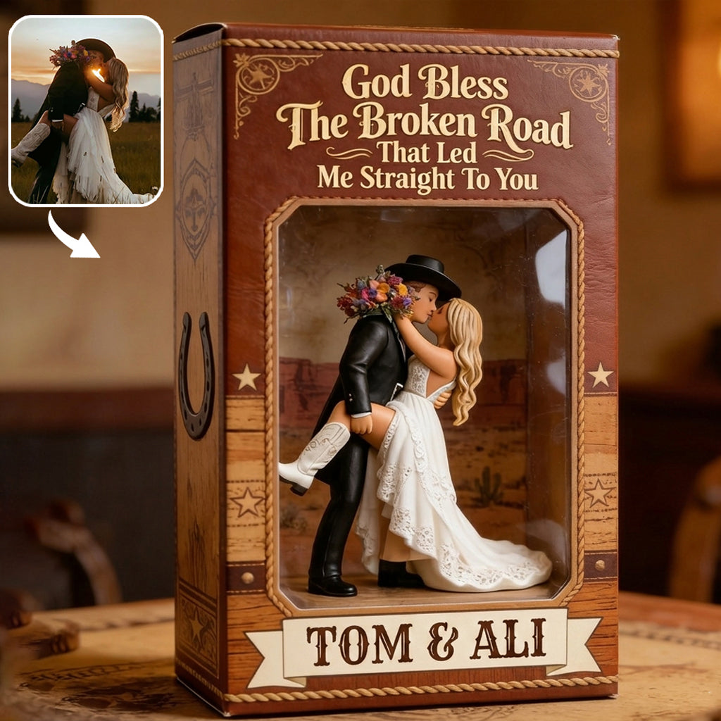Cowboy & Cowgirl Paar, Western Hausdekoration, Gott segne den gebrochenen Weg - Personalisierte Western Outfit maßgeschneiderte Acrylplakette