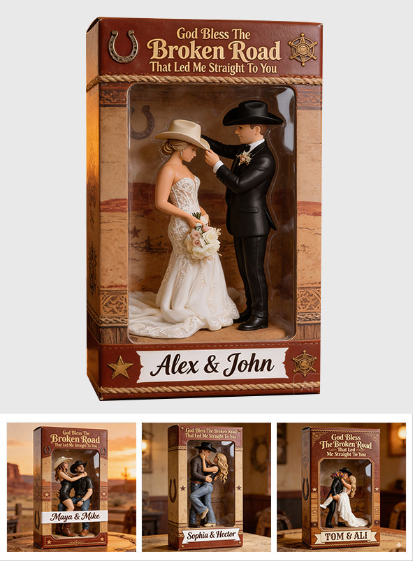 Cowboy & Cowgirl Paar, Western Hausdekoration, Gott segne den gebrochenen Weg - Personalisierte Western Outfit maßgeschneiderte Acrylplakette