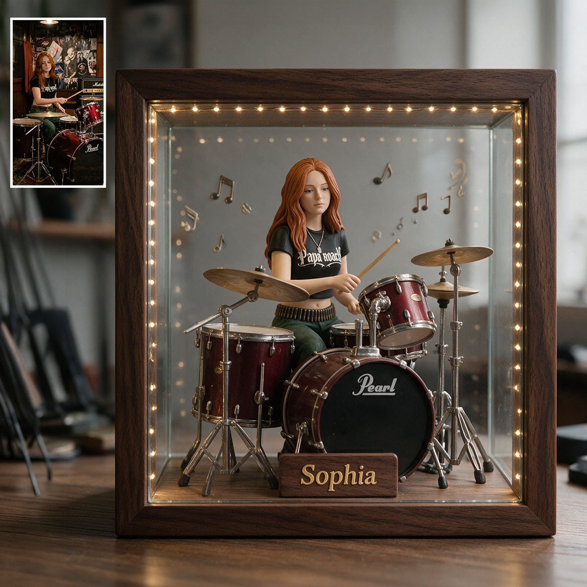 Custom Any Photo - Personalized Drummer Wooden Frame LED Light