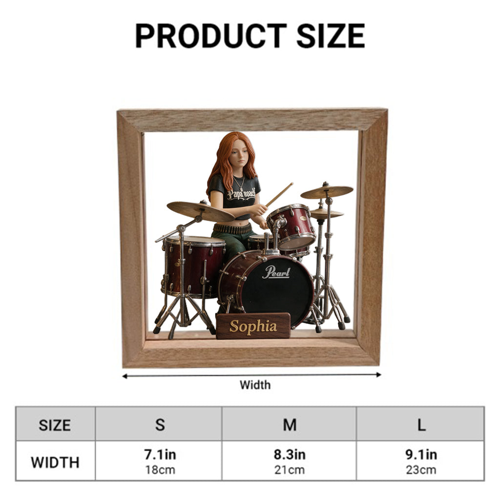 Custom Any Photo - Personalized Drummer Wooden Frame LED Light