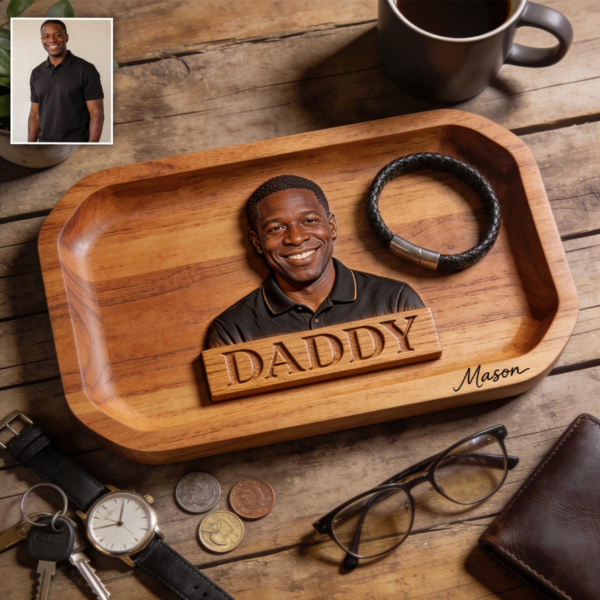 Papa Alles Tray — Von echtem Foto - Personalisierbares Vater Ablagefach