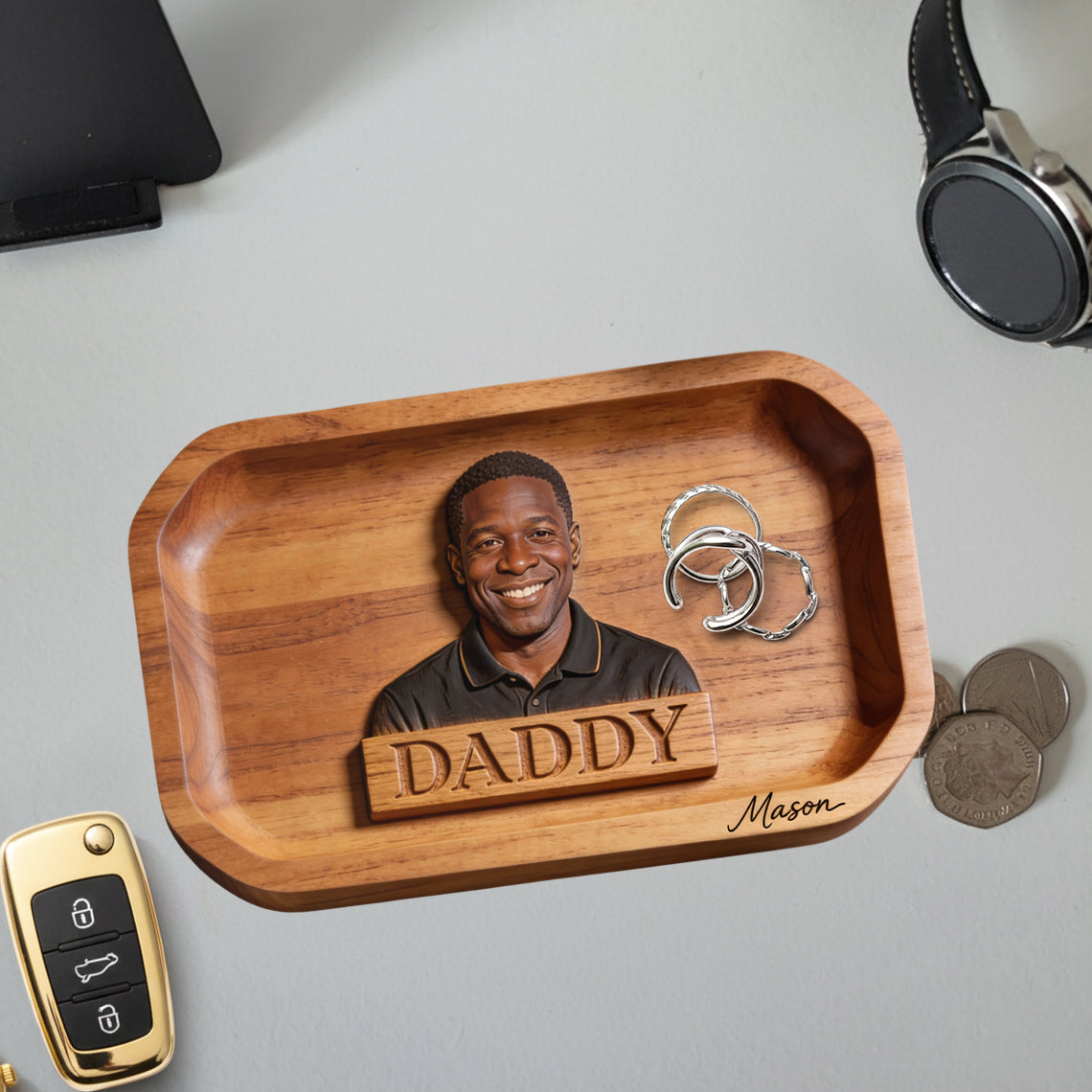 Papa Alles Tray — Von echtem Foto - Personalisierbares Vater Ablagefach