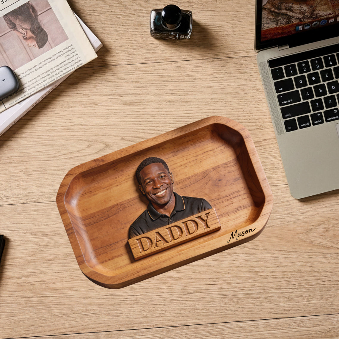 Papa Alles Tray — Von echtem Foto - Personalisierbares Vater Ablagefach