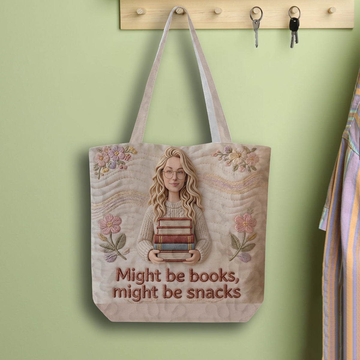 Custom Any Photo, Might Be Books, Might Be Snacks - Personalized Book Quilted Tote Bag