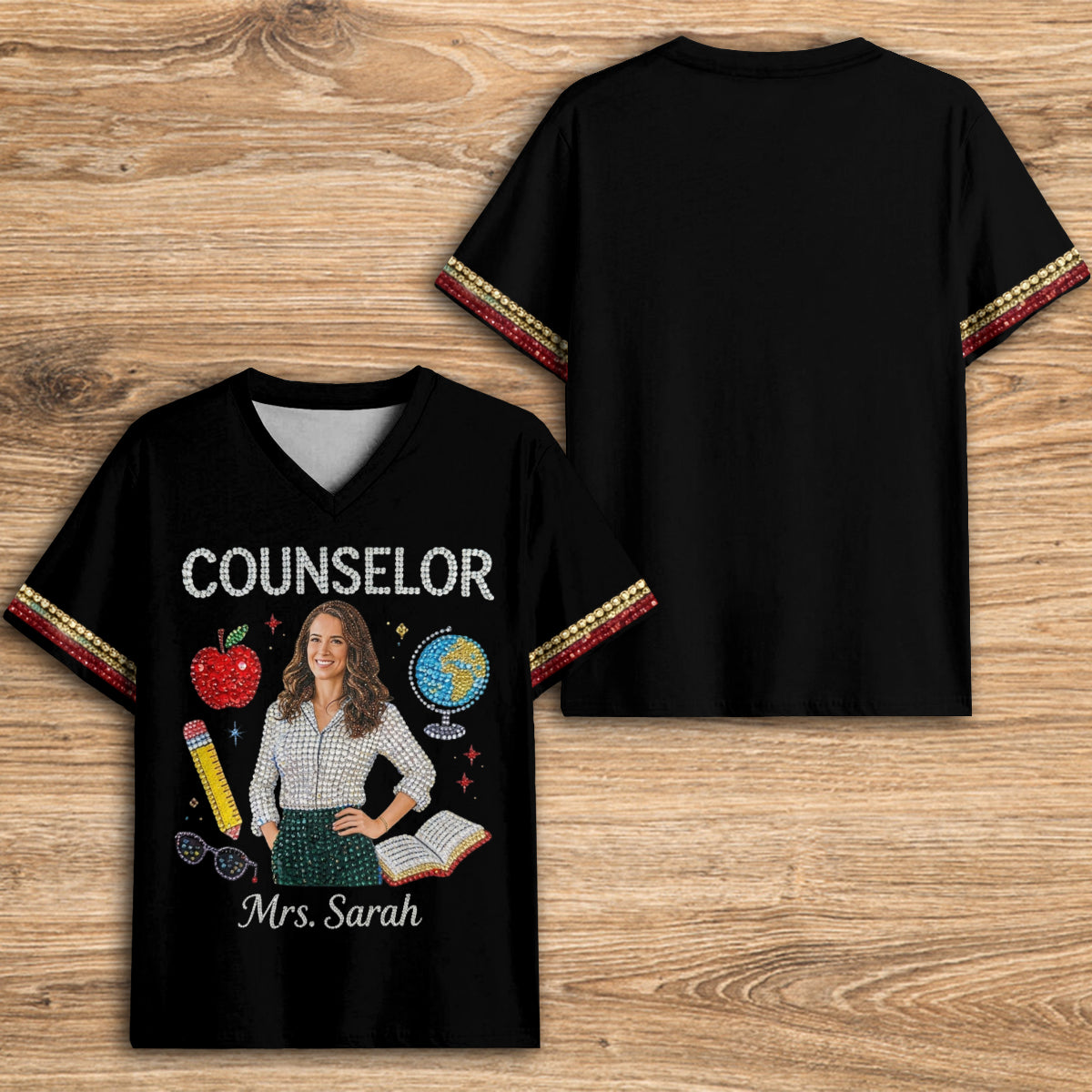 Individuelles Foto Liebe meinen Job - Personalisierte Lehrer V-Ausschnitt T-Shirt