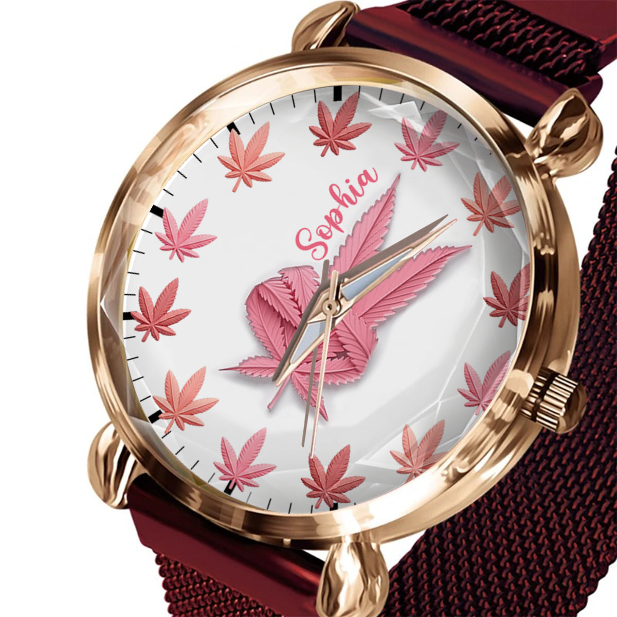 Montre-bracelet personnalisée pour femme Pink Cannabis - Cannabis rose