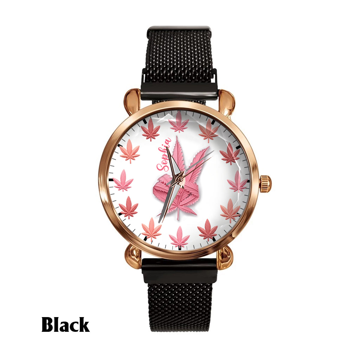 Montre-bracelet personnalisée pour femme Pink Cannabis - Cannabis rose