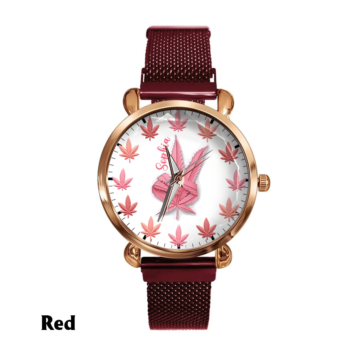 Montre-bracelet personnalisée pour femme Pink Cannabis - Cannabis rose