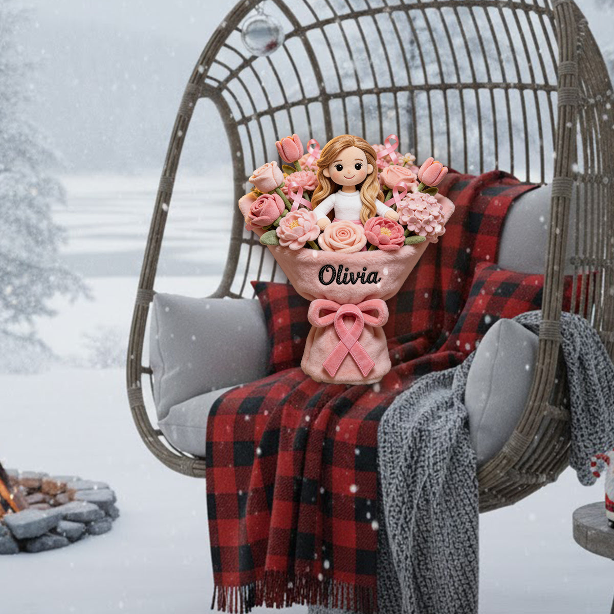 Sensibilisation au cancer du sein - Coussin en fausse fourrure premium personnalisé pour la sensibilisation au cancer du sein