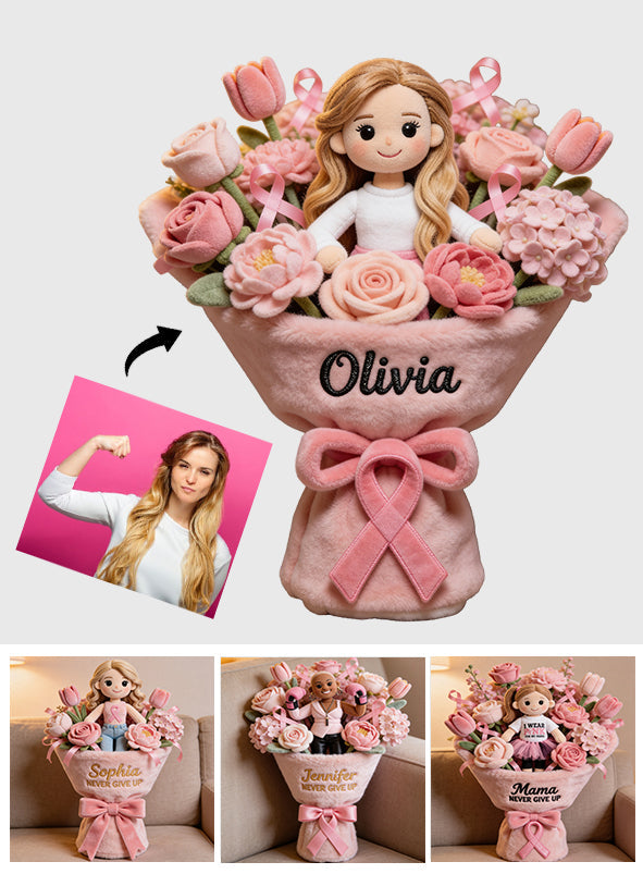 Sensibilisation au cancer du sein - Coussin en fausse fourrure premium personnalisé pour la sensibilisation au cancer du sein