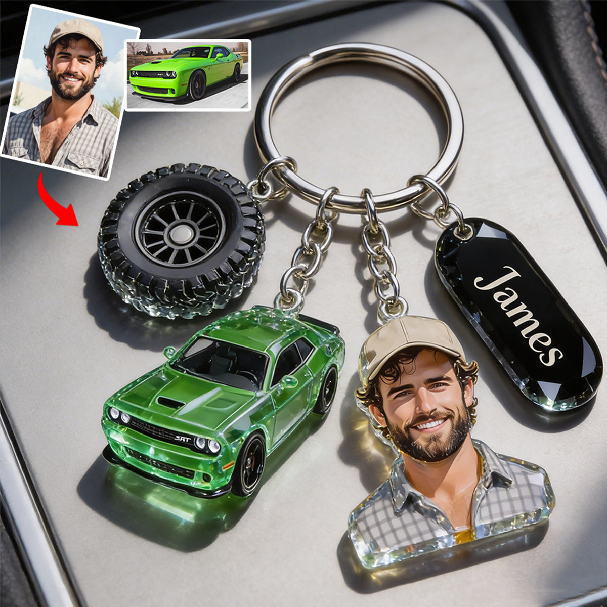 Custom Any Photo - Personalized Car Lover Keychain With Charms