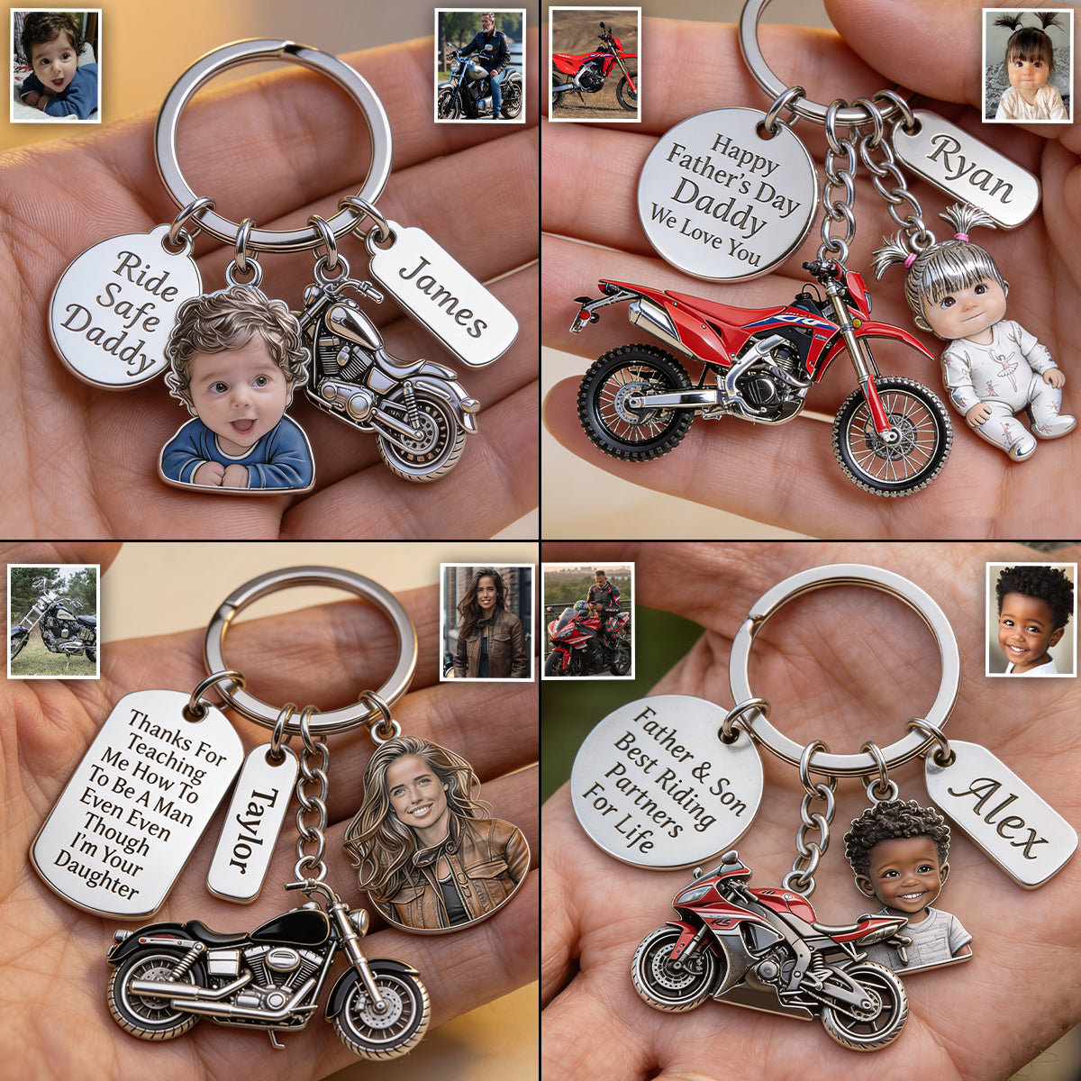 BIKER DAD - Personalisierter Biker-Schlüsselanhänger mit Charms