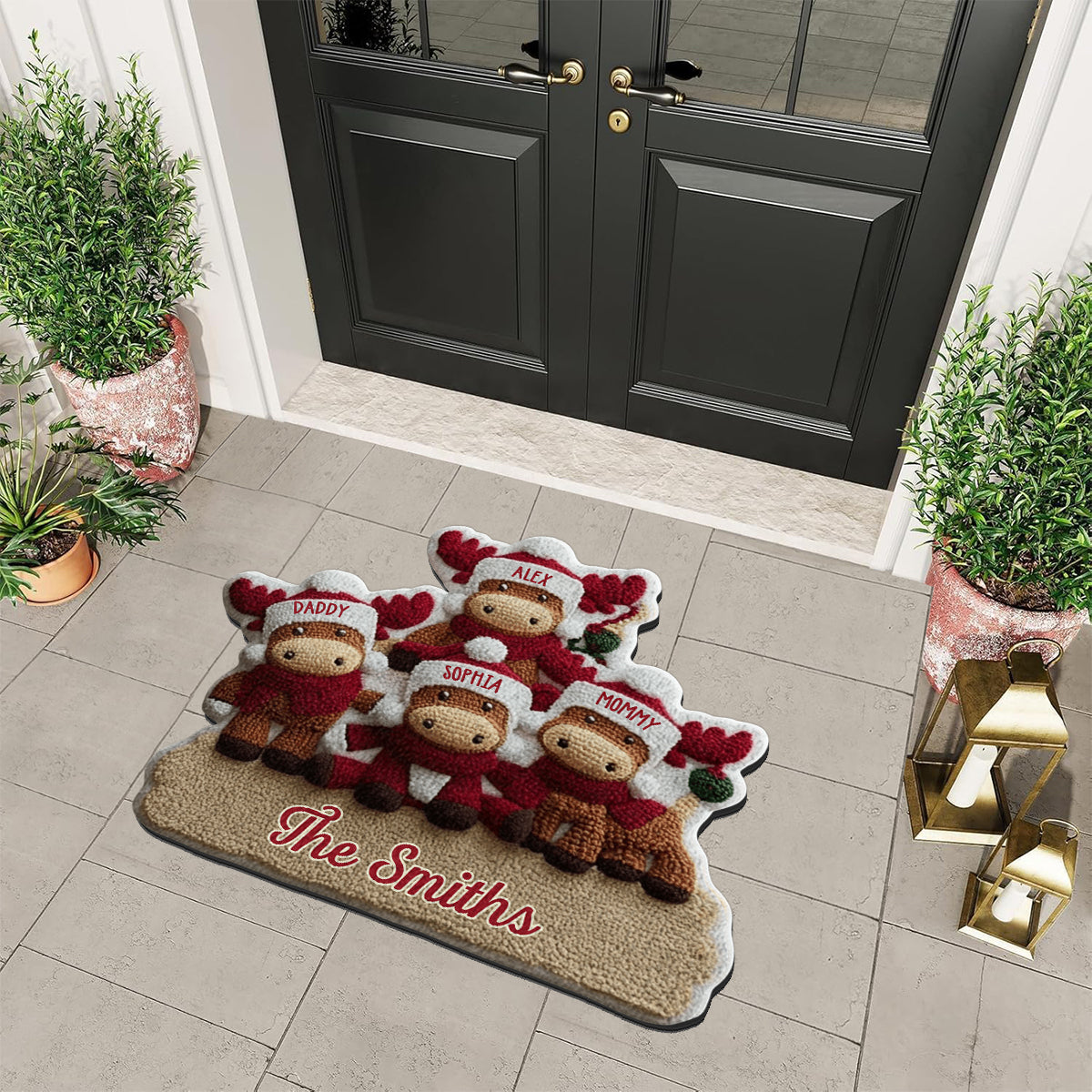 Reindeer Family - Personalized Family Non-Slip Tufted Rug