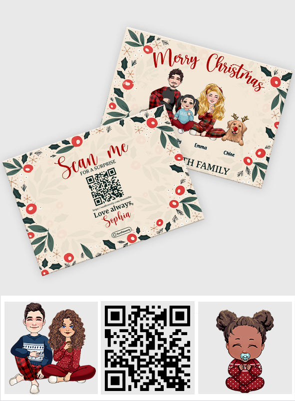 Merry Christmas Leaf & Berries - Personalized QR Greeting Card