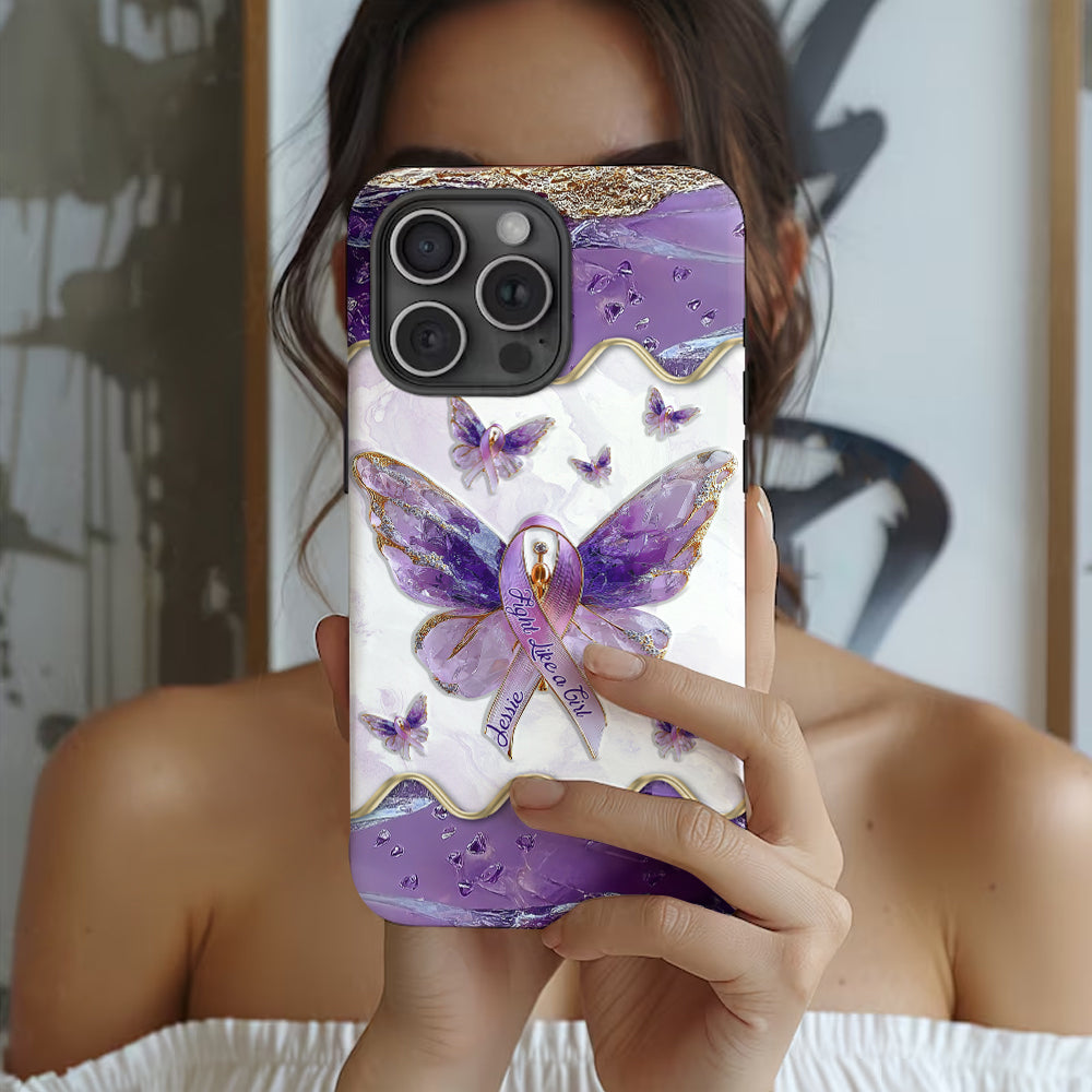 Combattez comme une fille - Coque de téléphone personnalisée avec impression intégrale pour la sensibilisation au lupus