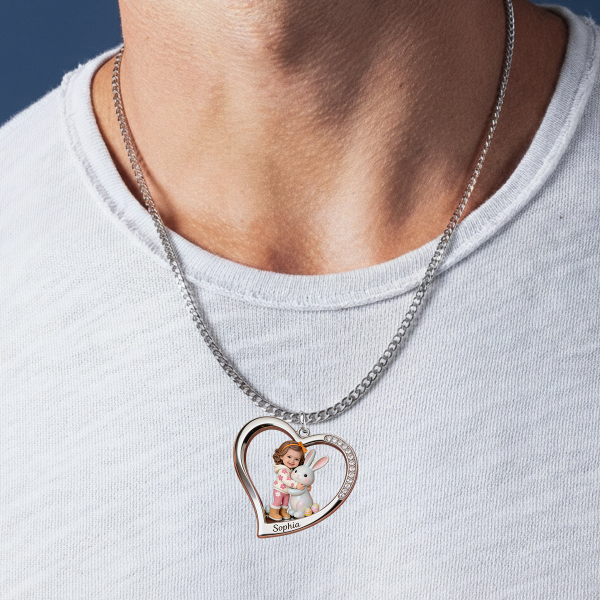 Custom Any Photo Best Easter Gift - Personalized Kid Shaped Metal Pendant Necklace