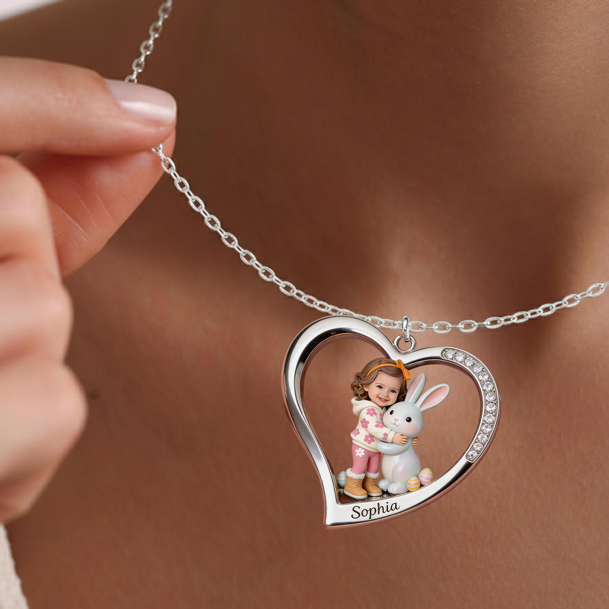 Custom Any Photo Best Easter Gift - Personalized Kid Shaped Metal Pendant Necklace