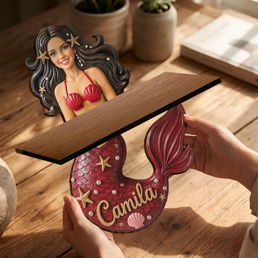 Beautiful Mermaid Shelf - Personalized Mermaid Wooden Floating Shelf