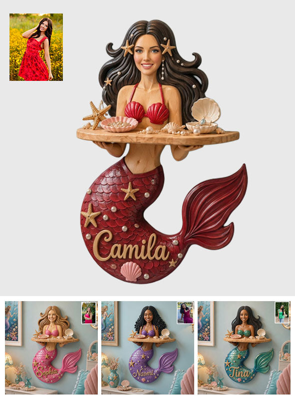 Beautiful Mermaid Shelf - Personalized Mermaid Wooden Floating Shelf