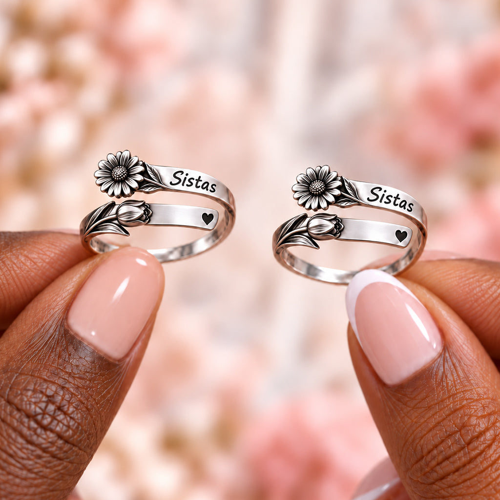 Best Friends Besties Birth Month Flowers Custom - Personalized Bestie Adjustable Shaped Ring
